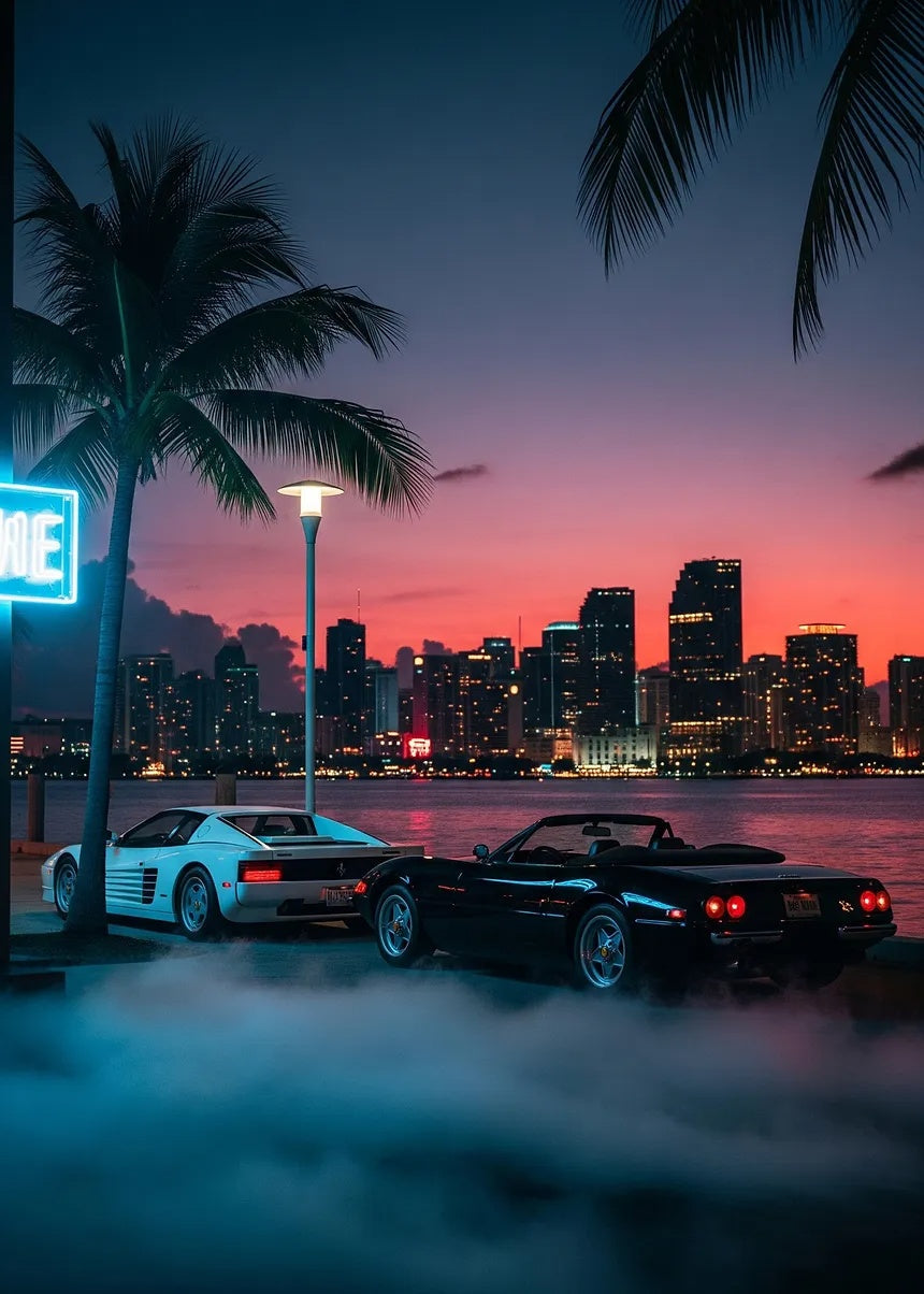 Miami Vice Ferrari Daytona metal wall art